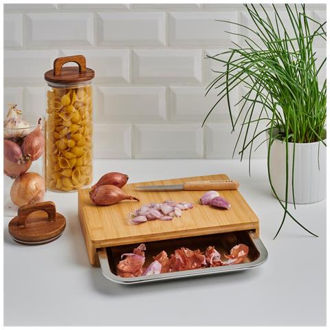 Tagliere In Bambù 28,5x21cm + Cassetto In Acciaio Inox - 09950g - Foto 3