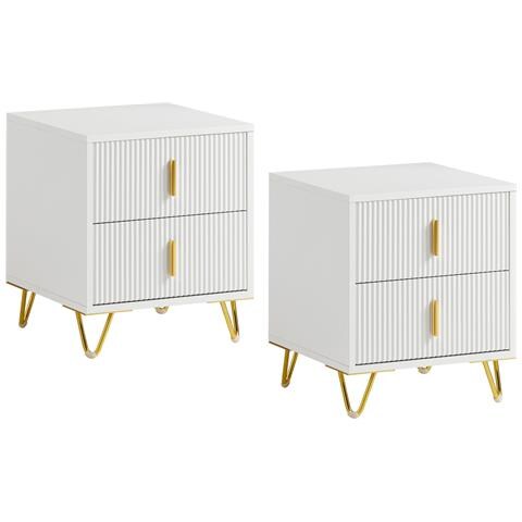 Set Di 2 Comodini Da Letto Con 2 Cassetti, Tavolino Da Salotto - Cassettiera Moderna Bianca - Foto 1
