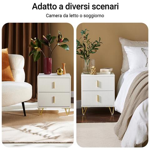 Set Di 2 Comodini Da Letto Con 2 Cassetti, Tavolino Da Salotto - Cassettiera Moderna Bianca - Foto 7