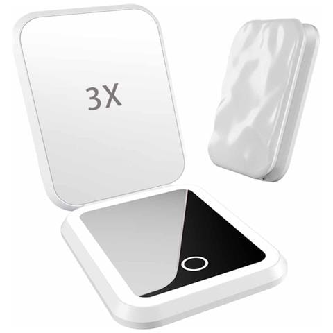 Specchio Per Trucco Led - Luce Tricolore Ricaricabile Compatto Con Ingrandimento 3x White - Foto 1