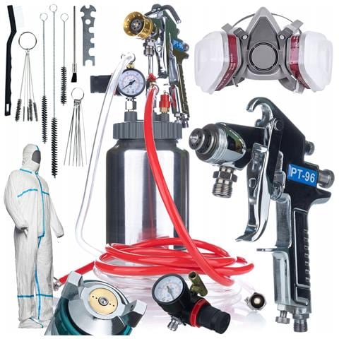 Set Di Verniciatura Spraytech Fullset 2l - Pistola Pneumatica Alta Pressione Con Serbatoio 2l | Maschera 6200 Con Filtri | Tuta Protettiva | Kit Pulizia 17 In 1 - Foto 1