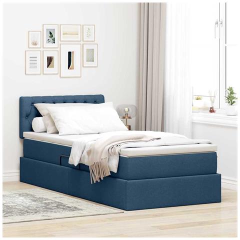 Letto con contenitore e LED con led Blu 100 x 200 cm Tessuto - Foto 2