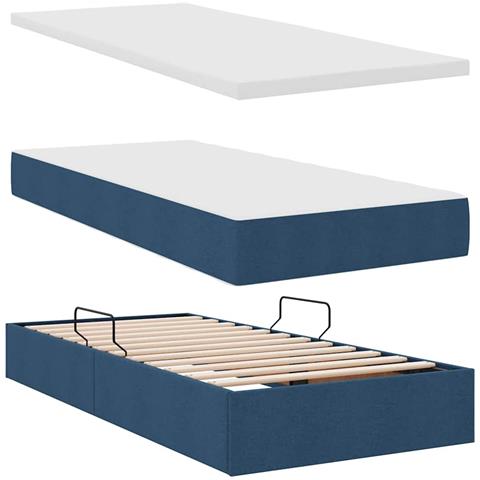 Letto con contenitore e LED con led Blu 100 x 200 cm Tessuto - Foto 9