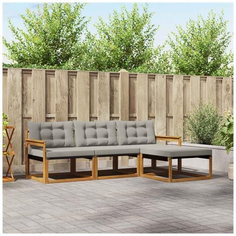 Set di divani da esterno 4 pcs Grigio Naturale e Chiaro - Foto 2