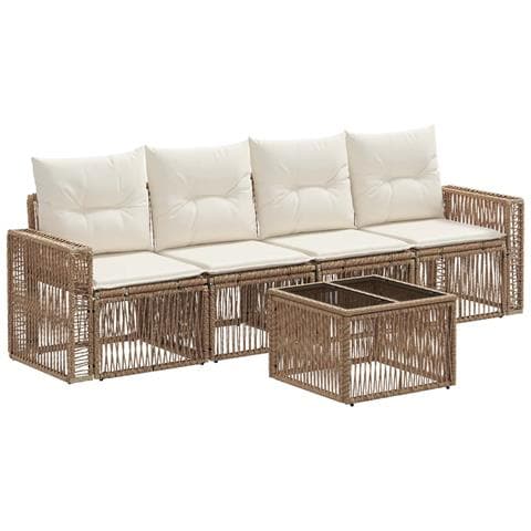 Set Divano da Giardino 5 pcs Beige e Bianco Crema polyrattan - Foto 1
