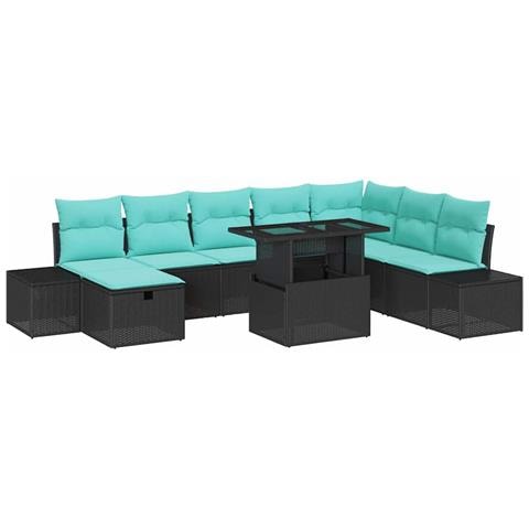 Set Divano da Giardino 9 pz Nero polyrattan - Foto 1