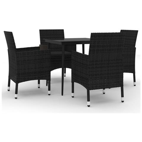 Set Da Pranzo Da Giardino 5 Pz Con Cuscini Polyrattan E Vetro - Foto 1