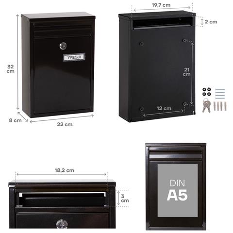 Zaguán E5754 Cassetta Postale Individuale In Acciaio, Cassetta Postale Da Esterno O Raccogliposta, Dimensione S (din A5), Nero - Foto 2