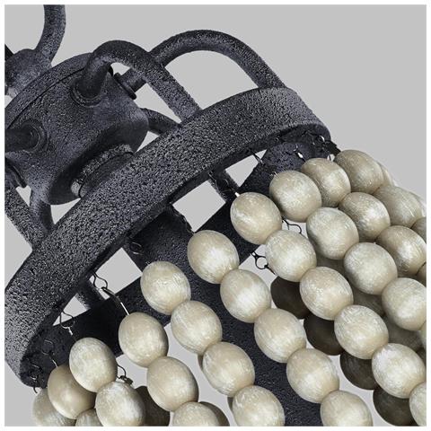 Lampadario Classico Nori Acciaio Zinco Scuro Anticato Legno Grigio 6 Luci E14 - Foto 2