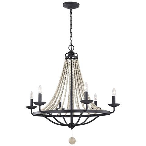 Lampadario Classico Nori Acciaio Zinco Scuro Anticato Legno Grigio 6 Luci E14 - Foto 1
