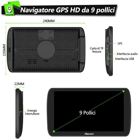 Navigatore Camion Auto Camper 9 Pollici Bluetooth Gps Navigatore Satellitare Auto Autobus Taxi, Mappa 2d / 3d, Aggiornamenti Gratuiti Delle Mappe A Vita - Foto 2