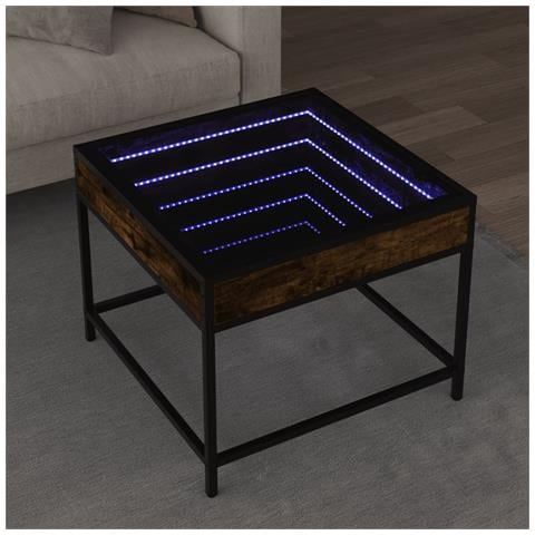 Tavolino Da Salotto Con Led Infinity Rovere Fumo 50x50x41 Cm - Foto 1