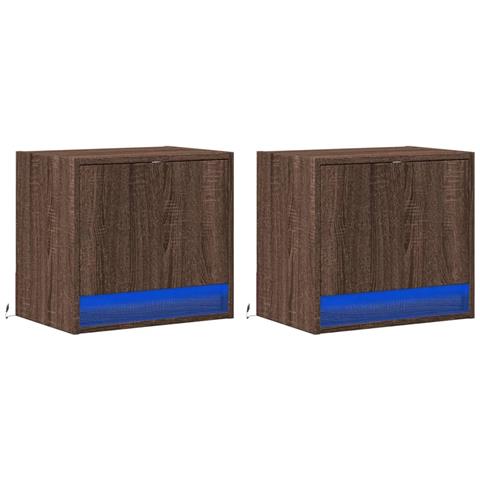 Comodini A Parete Con Luci Led 2 Pz Rovere Marrone - Foto 3