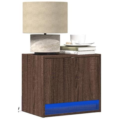 Comodini A Parete Con Luci Led 2 Pz Rovere Marrone - Foto 1