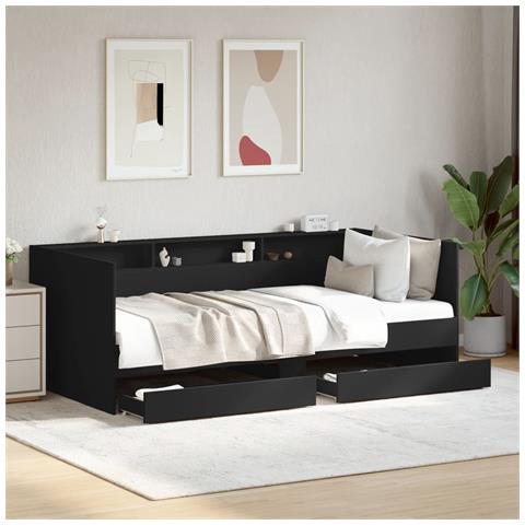 Divano Letto Con Cassetti Senza Materasso Nero 90x190 Cm - Foto 1