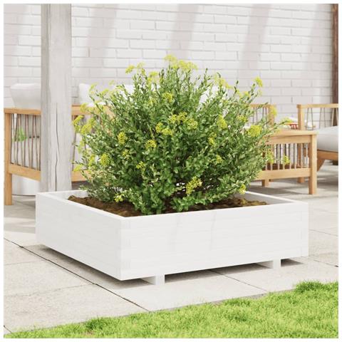 Fioriera Da Giardino Bianca 90x90x26,5cm Legno Massello Di Pino - Foto 3