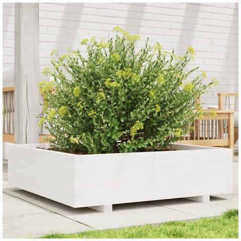 Fioriera Da Giardino Bianca 90x90x26,5cm Legno Massello Di Pino - Foto 1