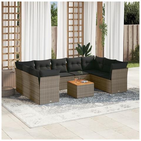 Set Divano Da Giardino 10 Pz Con Cuscini Grigio In Polyrattan - Foto 1