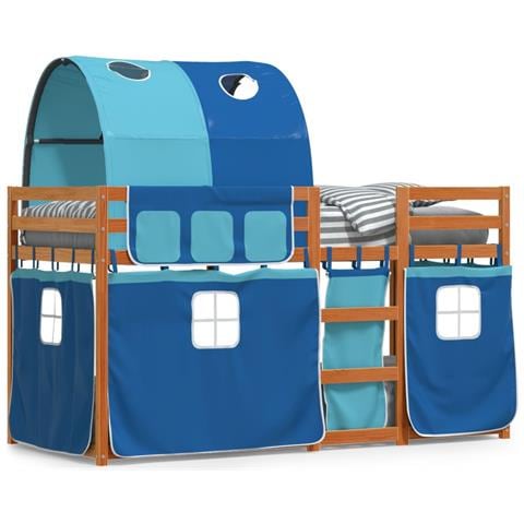 Letto a Castello senza Materasso Blu 90x200cm Massello Pino - Foto 1