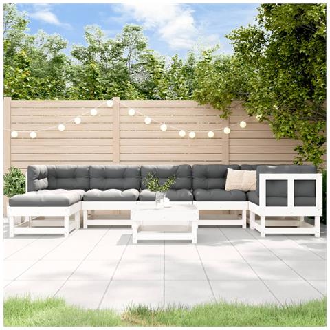 Set Salotto Da Giardino 8 Pz In Legno Massello Di Pino Bianco - Foto 1