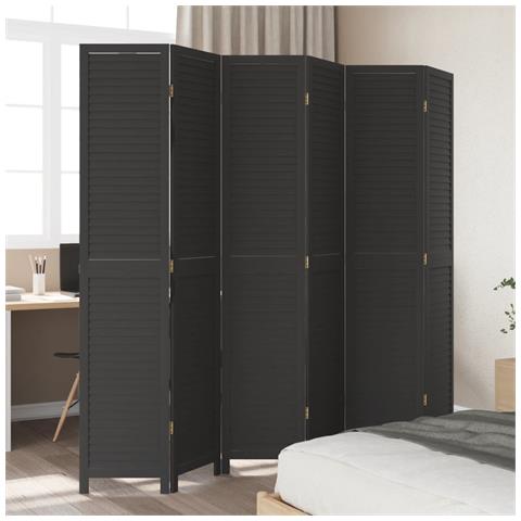 Divisorio Ambienti 6 Pannelli Nero Legno Massello Di Paulownia - Foto 3