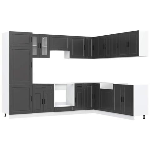 Set Mobili Da Cucina 14 Pz Porto Neri Legno Multistrato - Foto 2