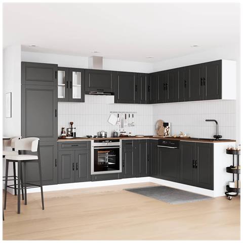 Set Mobili Da Cucina 14 Pz Porto Neri Legno Multistrato - Foto 3