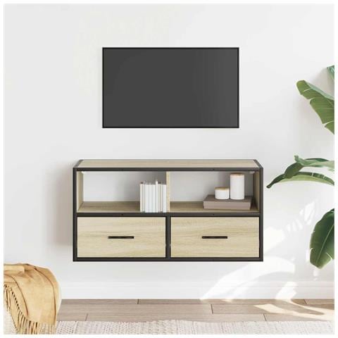 Mobile Tv Rovere Sonoma 80x31x39,5 Cm Legno Multistrato Metallo - Foto 3