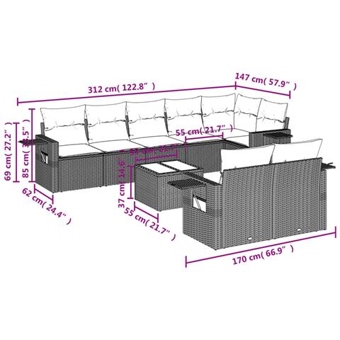 Set Divani Da Giardino 9 Pz Con Cuscini Nero In Polyrattan - Foto 3