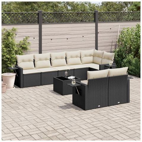 Set Divani Da Giardino 9 Pz Con Cuscini Nero In Polyrattan - Foto 1