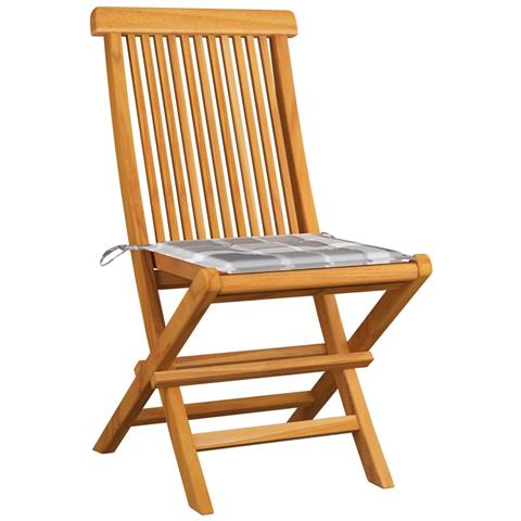 Sedie Da Giardino E Cuscini Grigi A Quadri 8 Pz Massello Teak - Foto 1