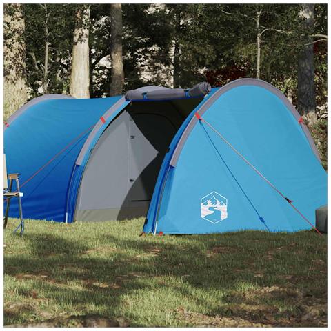 Tenda da Campeggio a Tunnel per 4 Persone Blu Impermeabile - Foto 1