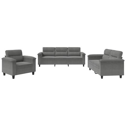 Set Divani 3 pz con Cuscini Grigio Scuro in Tessuto Microfibra - Foto 1