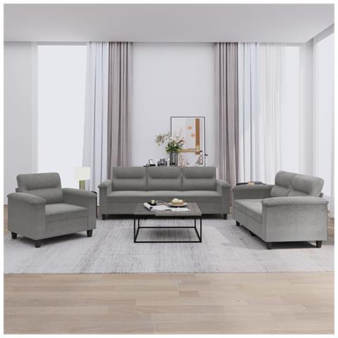 Set Divani 3 pz con Cuscini Grigio Scuro in Tessuto Microfibra - Foto 2