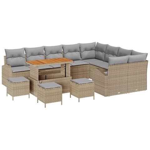 Set Divano da Giardino con Cuscini Beige Polyrattan Acacia in 13 Pezzi , Set da Pranzo da Giardino con Cuscini Beige Polyrattan Acacia in 4 Pezzi , Divano da Giardino con Cuscini Beige Polyrattan in 2 Pezzi - Foto 1
