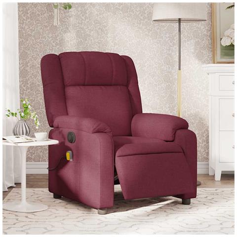 Poltrona Massaggiante Reclinabile Elettrica Rosso Vino Tessuto - Foto 2