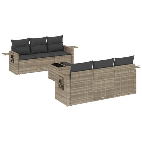 Set Divani da Giardino 7pz con Cuscini Grigio Chiaro Polyrattan - Foto 1