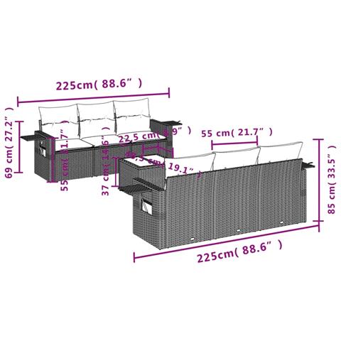 Set Divani da Giardino 7pz con Cuscini Grigio Chiaro Polyrattan - Foto 3