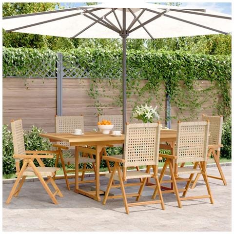Set Pranzo da Giardino 7 pz Beige Polyrattan e Legno Massello - Foto 2