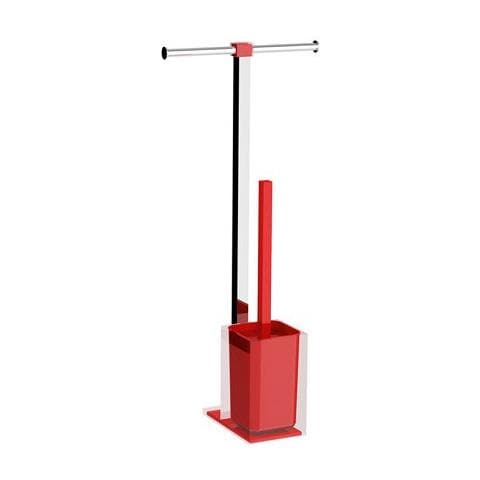Colonnina Portarotolo E Scopino Wc Acciaio Inox E Resine Termoplastiche Serie Rainbow Ra32 Rosso Trasparente - Foto 1