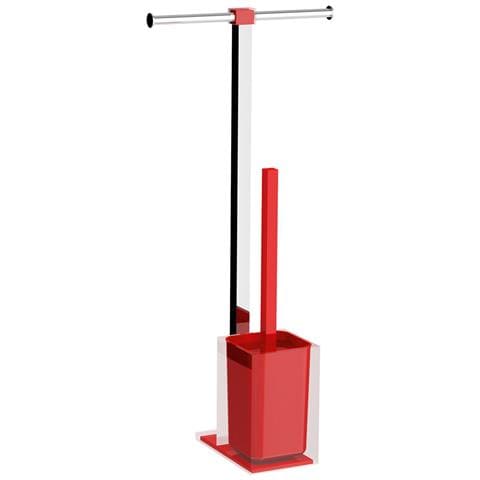 Colonnina Portarotolo E Scopino Wc Acciaio Inox E Resine Termoplastiche Serie Rainbow Ra32 Rosso Trasparente - Foto 2