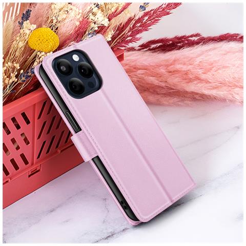 Custodia A Portafoglio Per Iphone 15 Pro Max Con Supporto E Linguetta Magnetica, Rosa - Foto 5