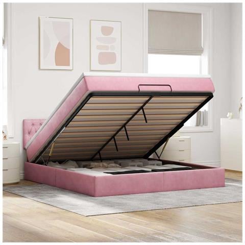 Struttura Letto Pouf con Materasso Rosa 160x200 cm in Velluto - Foto 2