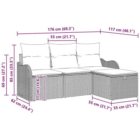 Set Divano da Giardino 4 pcs beige e panna 176 x 117 x 85 cm - Foto 9