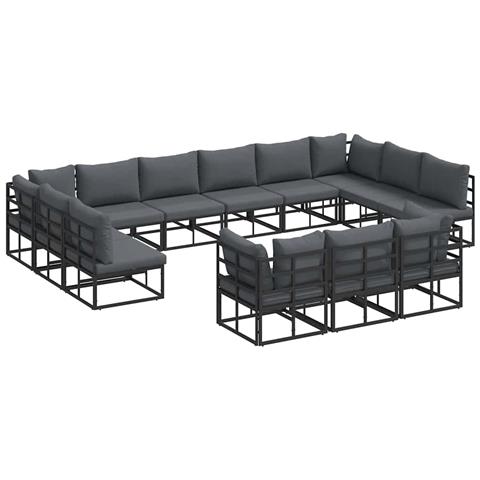Set Divano da Giardino con cuscino 13 pcs Nero Alluminio - Foto 1