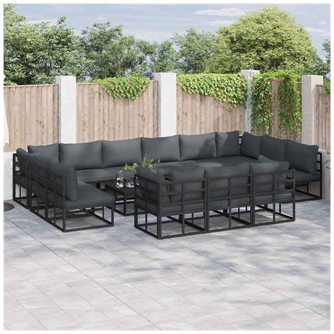 Set Divano da Giardino con cuscino 13 pcs Nero Alluminio - Foto 2