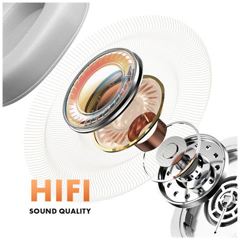 Cuffie Audio Senza Fili Bluetooth Hi-fi 46h Con Bassi Potenti, Argento - Foto 2