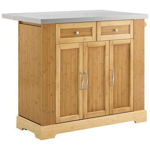 Carrello Per Cucina Naturale Con Ruote, Piano Estendibile, 2 Cassetti E Ripiano Regolabile - Foto 1