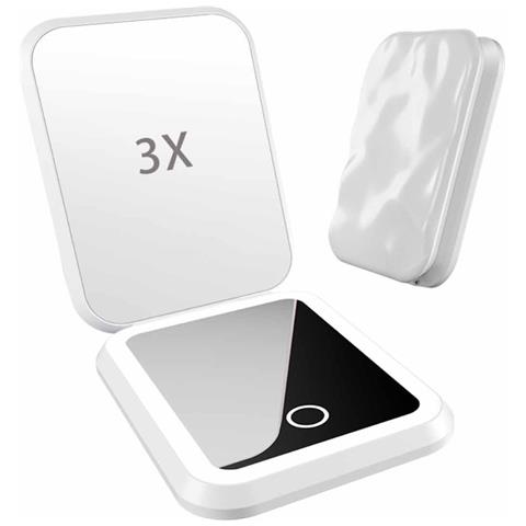Specchio Per Trucco Led Ricaricabile Con Ingrandimento 3x - Specchio Da Viaggio Portatile White - Foto 1
