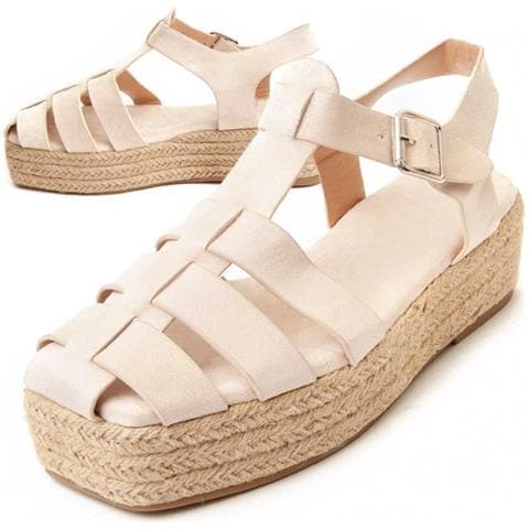 Sandalo Platform Mecali Beige Beige Tessile - Foto 1